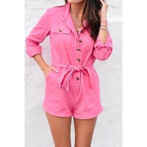 NWT Express X Rocky Barnes Pink Romper 100% cotton long sleeve Barbie utility M
